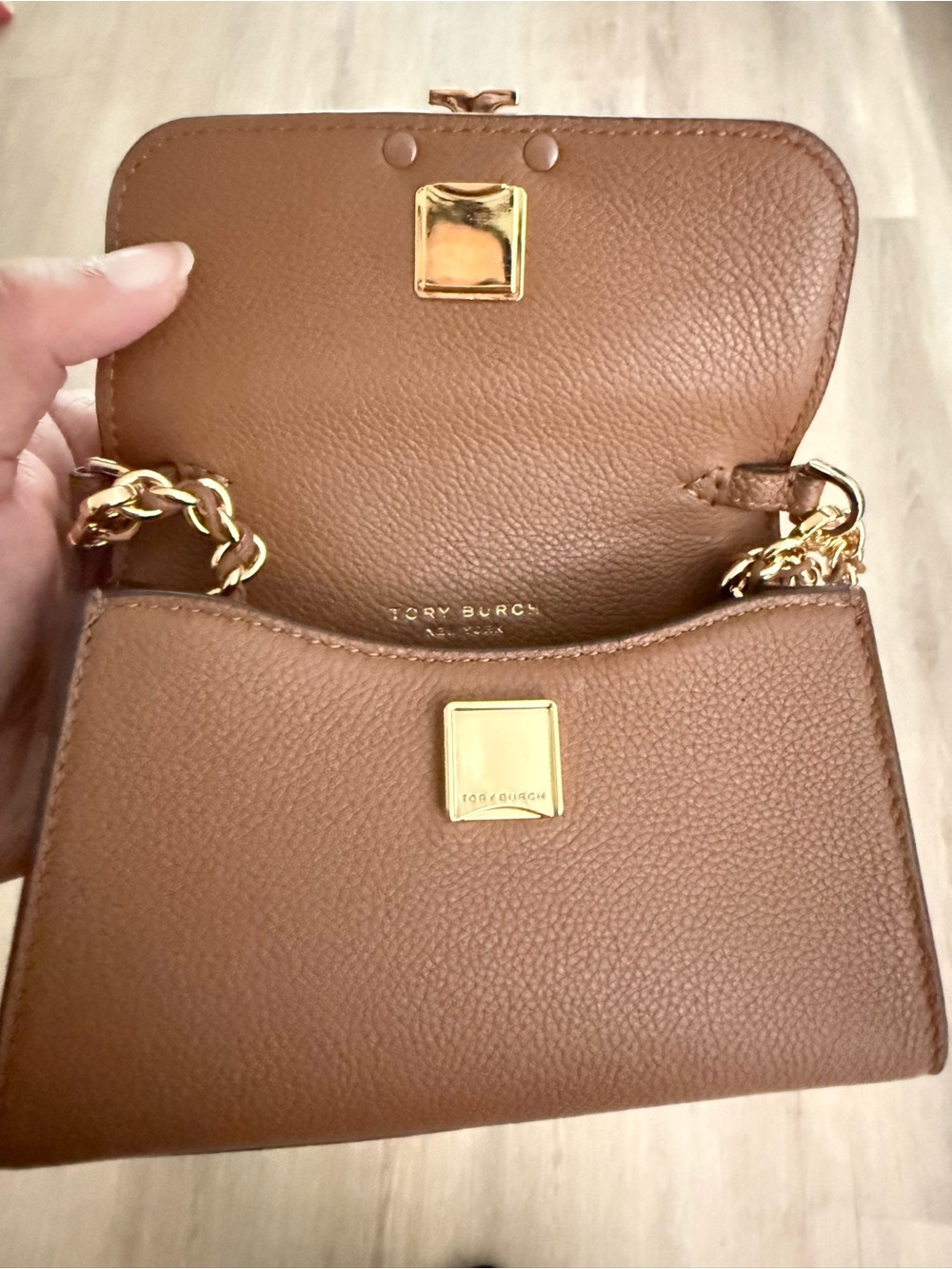 Tory Burch Brown Pebbled Leather Mini Chain Shoulder Bag